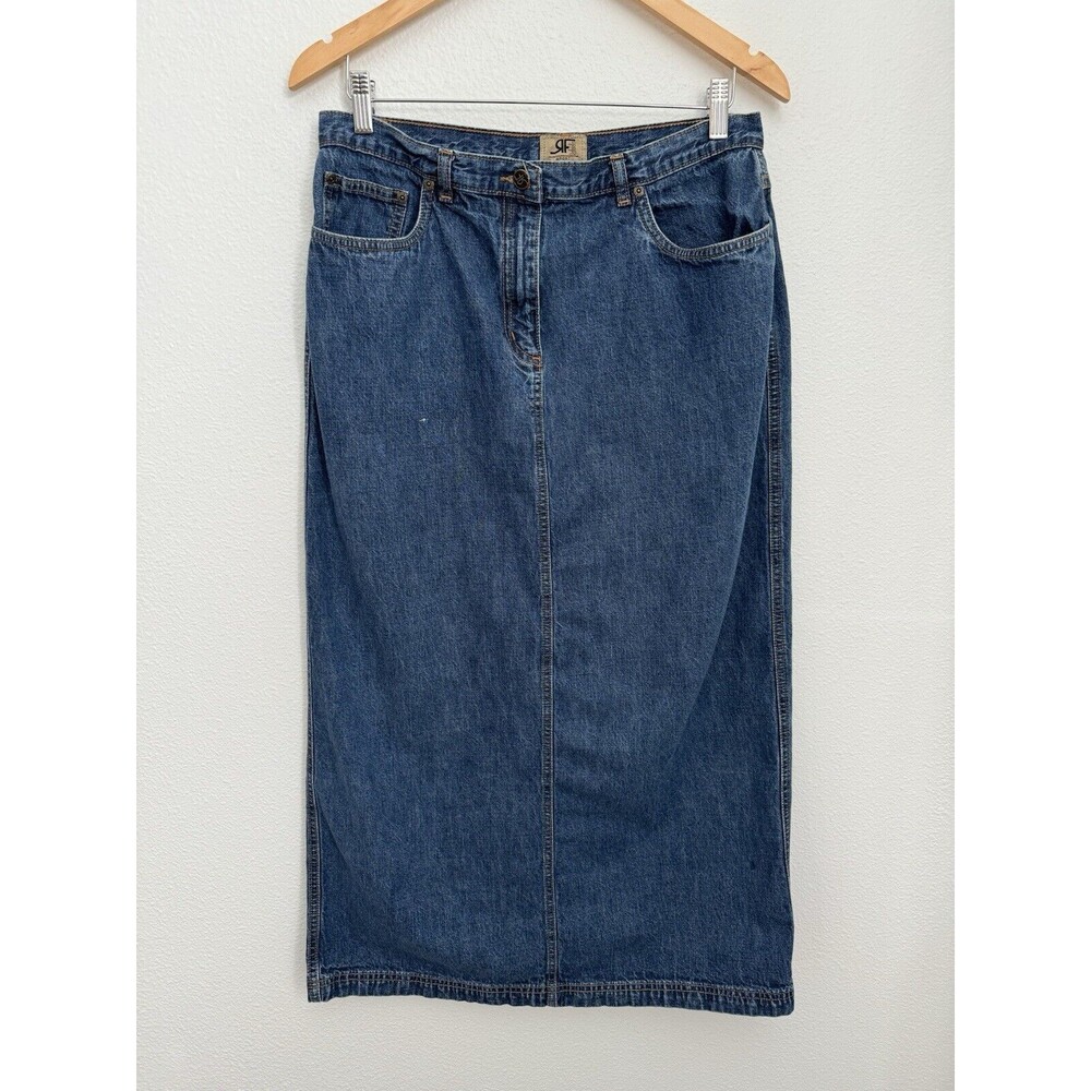 Vintage Rafella Jean Skirt size 14 Long Maxi slit modest Denim 90s Blue Classic